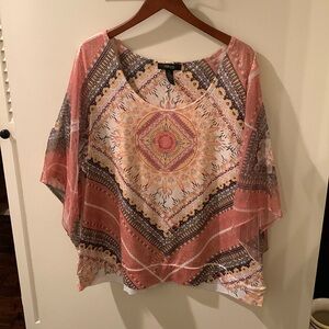 Style & Co Woman Pink top with sheer sleeves EUC